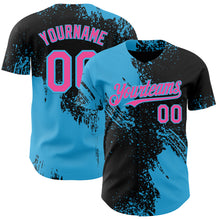 Load image into Gallery viewer, Custom Black Pink-Sky Blue Abstract Brush Stroke Authentic Baseball Jersey