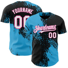Load image into Gallery viewer, Custom Black White Sky Blue-Pink Abstract Brush Stroke Authentic Baseball Jersey