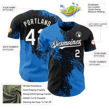 Load image into Gallery viewer, Custom Black White-Electric Blue Abstract Brush Stroke Authentic Baseball Jersey