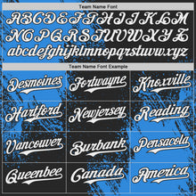 Load image into Gallery viewer, Custom Black White-Electric Blue Abstract Brush Stroke Authentic Baseball Jersey