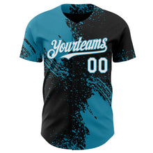 Load image into Gallery viewer, Custom Black White-Panther Blue Abstract Brush Stroke Authentic Baseball Jersey