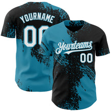 Load image into Gallery viewer, Custom Black White-Panther Blue Abstract Brush Stroke Authentic Baseball Jersey