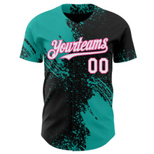 Load image into Gallery viewer, Custom Black White Aqua-Pink Abstract Brush Stroke Authentic Baseball Jersey