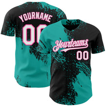 Load image into Gallery viewer, Custom Black White Aqua-Pink Abstract Brush Stroke Authentic Baseball Jersey