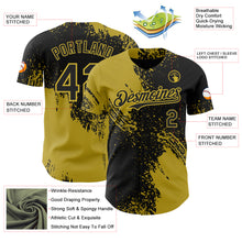 Load image into Gallery viewer, Custom Black-Old Gold Abstract Brush Stroke Authentic Baseball Jersey