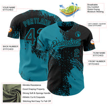 Load image into Gallery viewer, Custom Black-Teal Abstract Brush Stroke Authentic Baseball Jersey