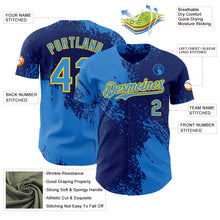 Load image into Gallery viewer, Custom Royal Electric Blue-Yellow Abstract Brush Stroke Authentic Baseball Jersey