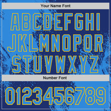 Load image into Gallery viewer, Custom Royal Electric Blue-Yellow Abstract Brush Stroke Authentic Baseball Jersey
