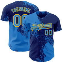 Load image into Gallery viewer, Custom Royal Electric Blue-Yellow Abstract Brush Stroke Authentic Baseball Jersey