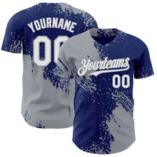 Load image into Gallery viewer, Custom Royal White-Gray Abstract Brush Stroke Authentic Baseball Jersey