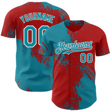 Laden Sie das Bild in den Galerie-Viewer, Custom Red Teal-White Abstract Brush Stroke Authentic Baseball Jersey