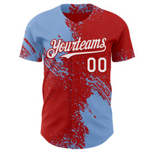 Laden Sie das Bild in den Galerie-Viewer, Custom Red White-Light Blue Abstract Brush Stroke Authentic Baseball Jersey