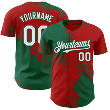 Laden Sie das Bild in den Galerie-Viewer, Custom Red White-Kelly Green Abstract Brush Stroke Authentic Baseball Jersey