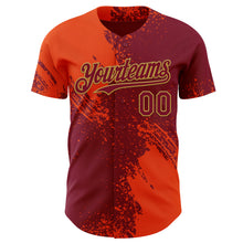 Laden Sie das Bild in den Galerie-Viewer, Custom Crimson Orange-Old Gold Abstract Brush Stroke Authentic Baseball Jersey
