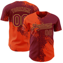 Laden Sie das Bild in den Galerie-Viewer, Custom Crimson Orange-Old Gold Abstract Brush Stroke Authentic Baseball Jersey