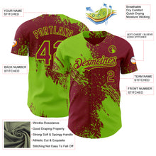 Laden Sie das Bild in den Galerie-Viewer, Custom Crimson-Neon Green Abstract Brush Stroke Authentic Baseball Jersey