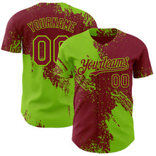 Laden Sie das Bild in den Galerie-Viewer, Custom Crimson-Neon Green Abstract Brush Stroke Authentic Baseball Jersey