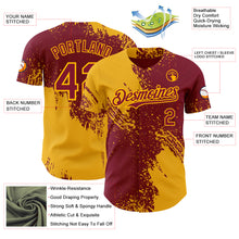 Load image into Gallery viewer, Custom Crimson-Gold Abstract Brush Stroke Authentic Baseball Jersey