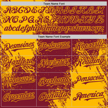 Load image into Gallery viewer, Custom Crimson-Gold Abstract Brush Stroke Authentic Baseball Jersey