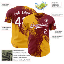 Laden Sie das Bild in den Galerie-Viewer, Custom Crimson White-Gold Abstract Brush Stroke Authentic Baseball Jersey