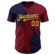 Load image into Gallery viewer, Custom Crimson Gold-Navy Abstract Brush Stroke Authentic Baseball Jersey