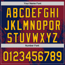 Load image into Gallery viewer, Custom Crimson Gold-Navy Abstract Brush Stroke Authentic Baseball Jersey