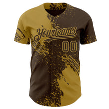 Laden Sie das Bild in den Galerie-Viewer, Custom Brown-Old Gold Abstract Brush Stroke Authentic Baseball Jersey
