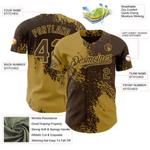 Laden Sie das Bild in den Galerie-Viewer, Custom Brown-Old Gold Abstract Brush Stroke Authentic Baseball Jersey