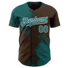 Laden Sie das Bild in den Galerie-Viewer, Custom Brown Teal-White Abstract Brush Stroke Authentic Baseball Jersey