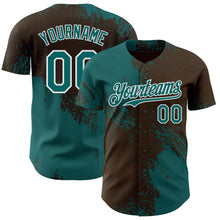 Laden Sie das Bild in den Galerie-Viewer, Custom Brown Teal-White Abstract Brush Stroke Authentic Baseball Jersey