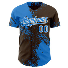 Load image into Gallery viewer, Custom Brown Electric Blue-Cream Abstract Brush Stroke Authentic Baseball Jersey