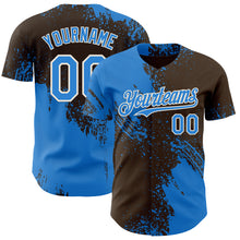 Load image into Gallery viewer, Custom Brown Electric Blue-Cream Abstract Brush Stroke Authentic Baseball Jersey