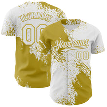 Load image into Gallery viewer, Custom White-Old Gold Abstract Brush Stroke Authentic Baseball Jersey