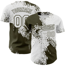 Load image into Gallery viewer, Custom White-Olive Abstract Brush Stroke Authentic Baseball Jersey