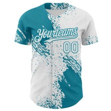 Load image into Gallery viewer, Custom White-Teal Abstract Brush Stroke Authentic Baseball Jersey