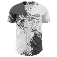 Laden Sie das Bild in den Galerie-Viewer, Custom White-Steel Gray Abstract Brush Stroke Authentic Baseball Jersey