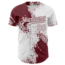 Load image into Gallery viewer, Custom White-Burgundy Abstract Brush Stroke Authentic Baseball Jersey