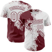 Load image into Gallery viewer, Custom White-Burgundy Abstract Brush Stroke Authentic Baseball Jersey