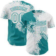 Laden Sie das Bild in den Galerie-Viewer, Custom White-Teal Abstract Brush Stroke Authentic Baseball Jersey