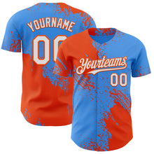 Laden Sie das Bild in den Galerie-Viewer, Custom Electric Blue White-Orange Abstract Brush Stroke Authentic Baseball Jersey