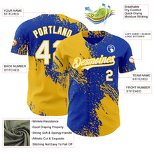 Load image into Gallery viewer, Custom Thunder Blue White-Yellow Abstract Brush Stroke Authentic Baseball Jersey