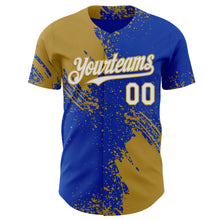 Laden Sie das Bild in den Galerie-Viewer, Custom Thunder Blue White-Old Gold Abstract Brush Stroke Authentic Baseball Jersey