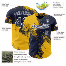 Charger l'image dans la galerie, Custom Navy Yellow-White Abstract Brush Stroke Authentic Baseball Jersey