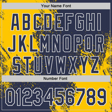 Charger l'image dans la galerie, Custom Navy Yellow-White Abstract Brush Stroke Authentic Baseball Jersey