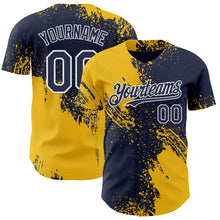 Charger l'image dans la galerie, Custom Navy Yellow-White Abstract Brush Stroke Authentic Baseball Jersey