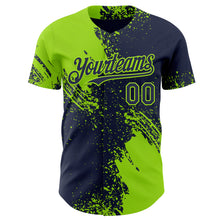 Charger l'image dans la galerie, Custom Navy-Neon Green Abstract Brush Stroke Authentic Baseball Jersey