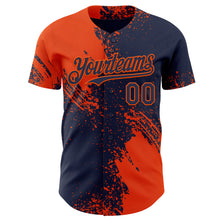Load image into Gallery viewer, Custom Navy-Orange Abstract Brush Stroke Authentic Baseball Jersey