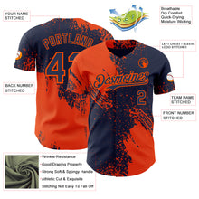 Load image into Gallery viewer, Custom Navy-Orange Abstract Brush Stroke Authentic Baseball Jersey