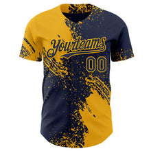 Load image into Gallery viewer, Custom Navy-Gold Abstract Brush Stroke Authentic Baseball Jersey