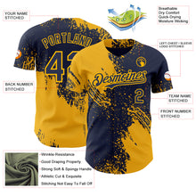 Load image into Gallery viewer, Custom Navy-Gold Abstract Brush Stroke Authentic Baseball Jersey